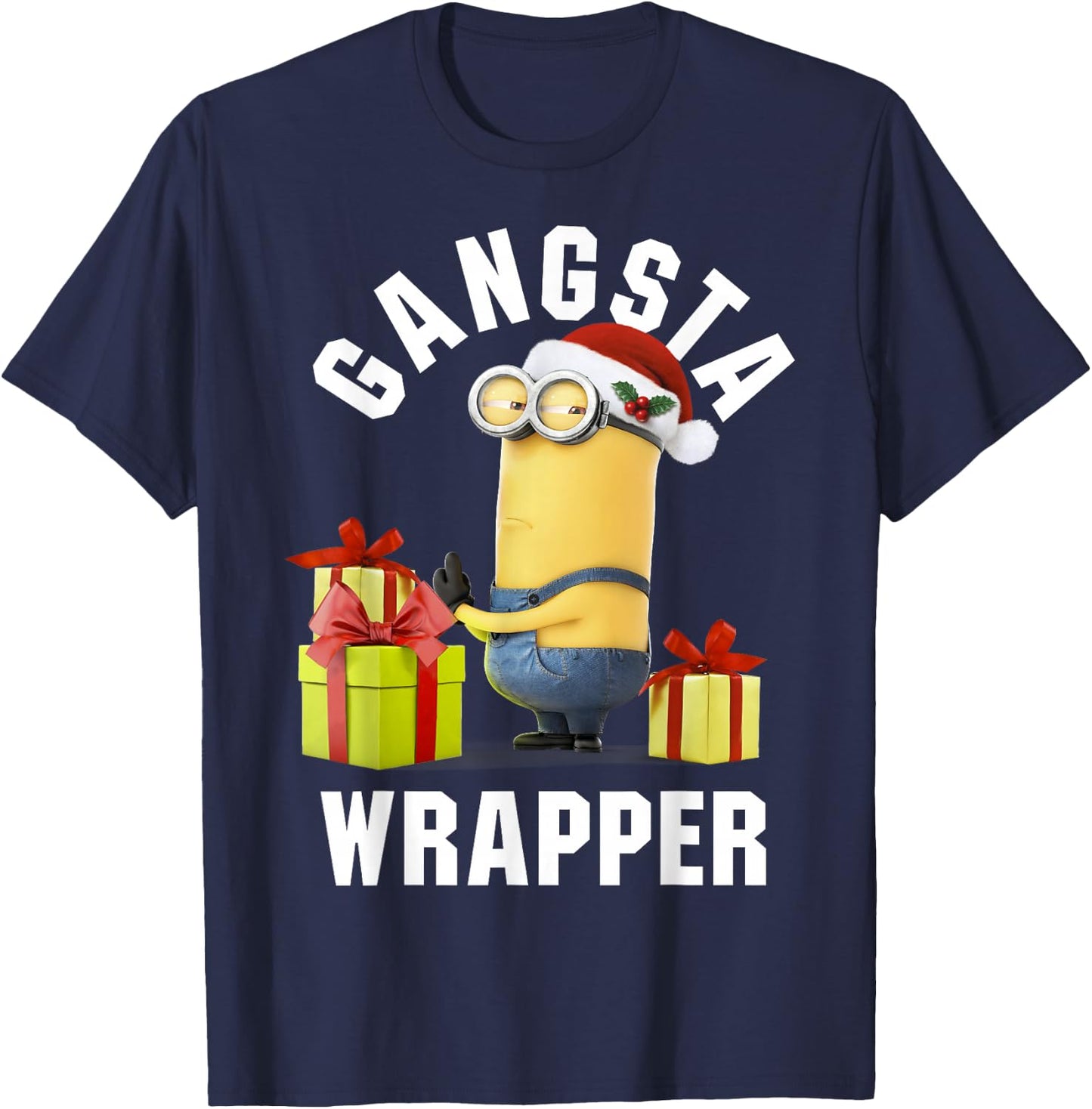 Despicable Me Minion Gansta Wrapper Christmas T-Shirt - T-Shirt | Navy