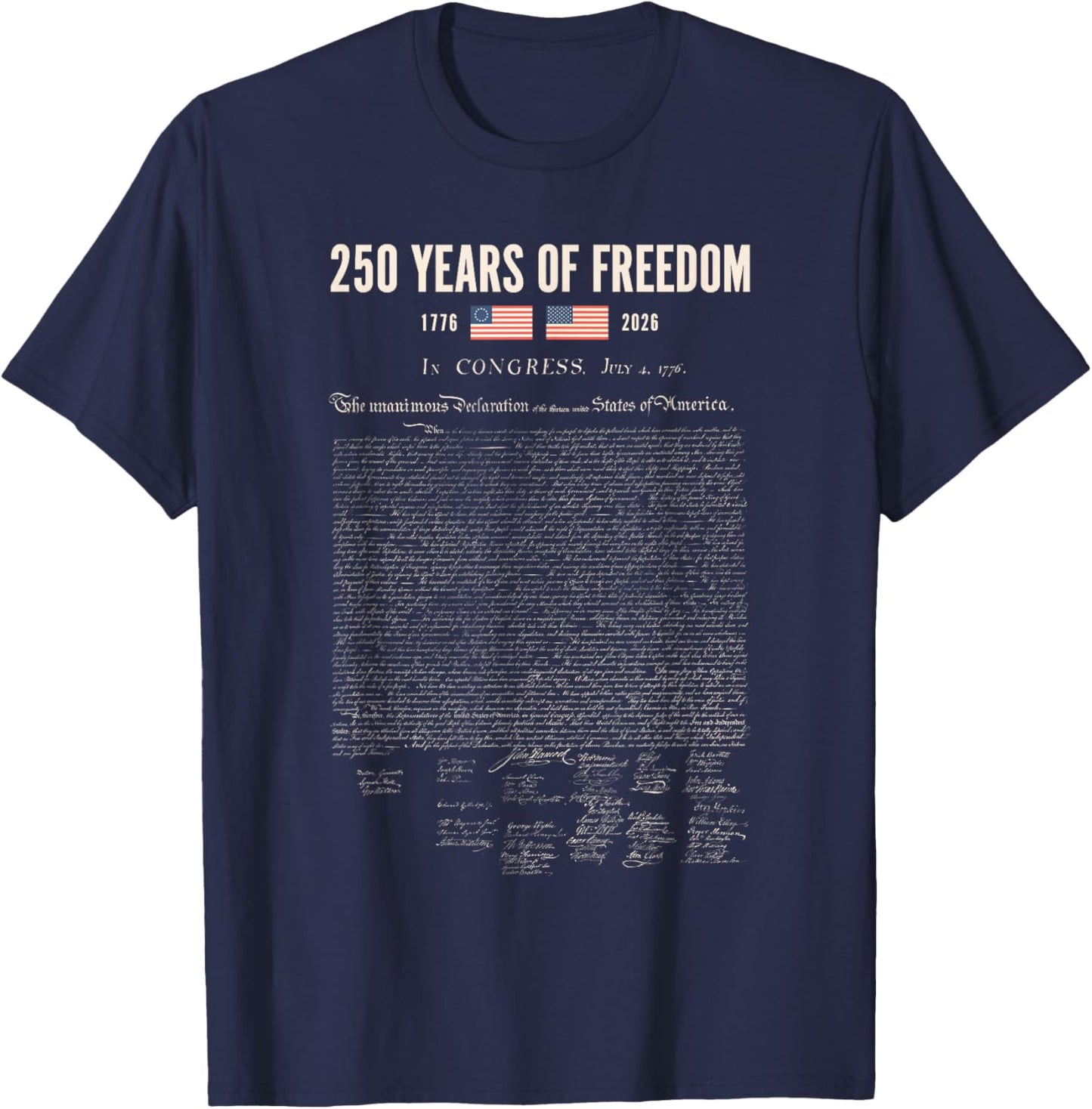 250 Years of Freedom Declaration of Independence 1776 Retro T-Shirt - T-Shirt | Navy
