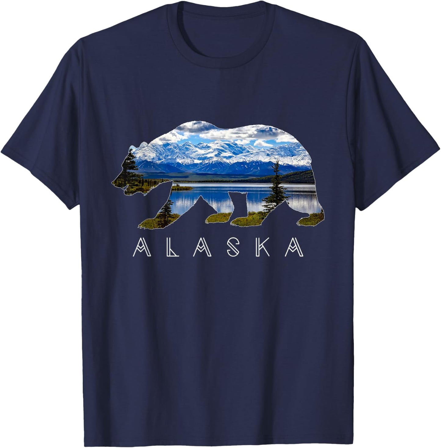 Alaskan Bear with Lake & Mountain Souvenir T-Shirt - T-Shirt | Navy