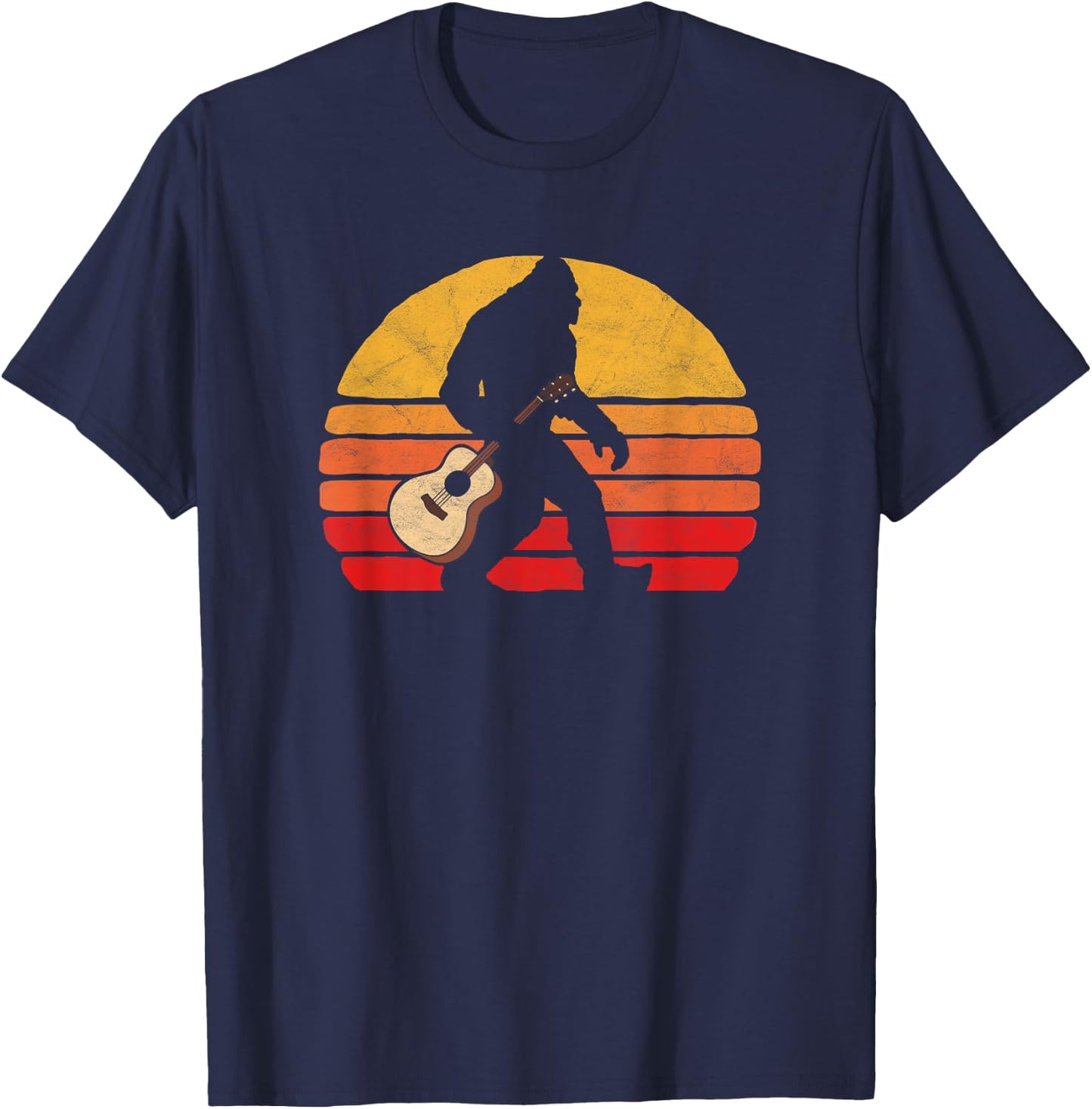 Bigfoot & Acoustic Guitar Country Rock Bluegrass Music T-Shirt - T-Shirt | Navy