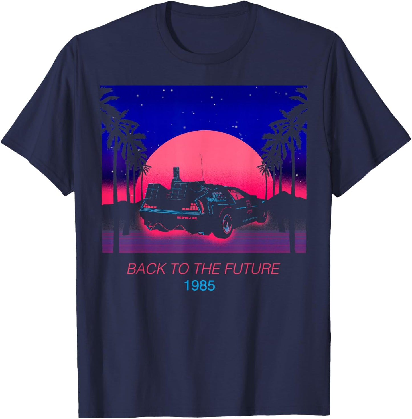 Back to The Future 1985 Neon Delorean Sunset T-Shirt - T-Shirt | Navy