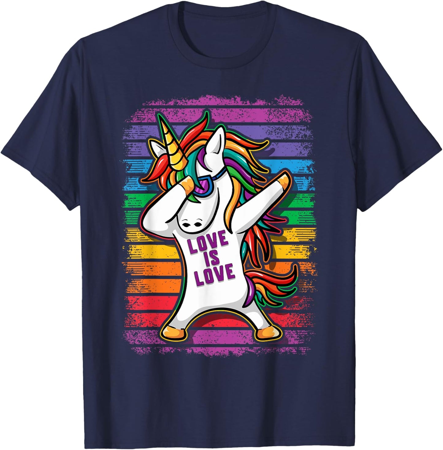 Gay Pride Dabbing Unicorn Love Is Love T-Shirt - T-Shirt | Navy