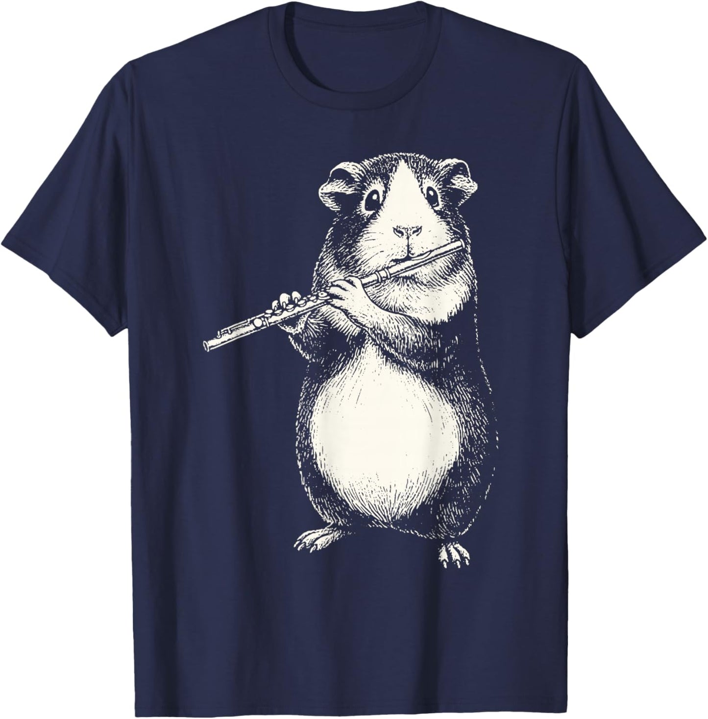 Funny Guinea Pigs Playing Flute Retro Animal Playing Instrum T-Shirt - T-Shirt | Navy