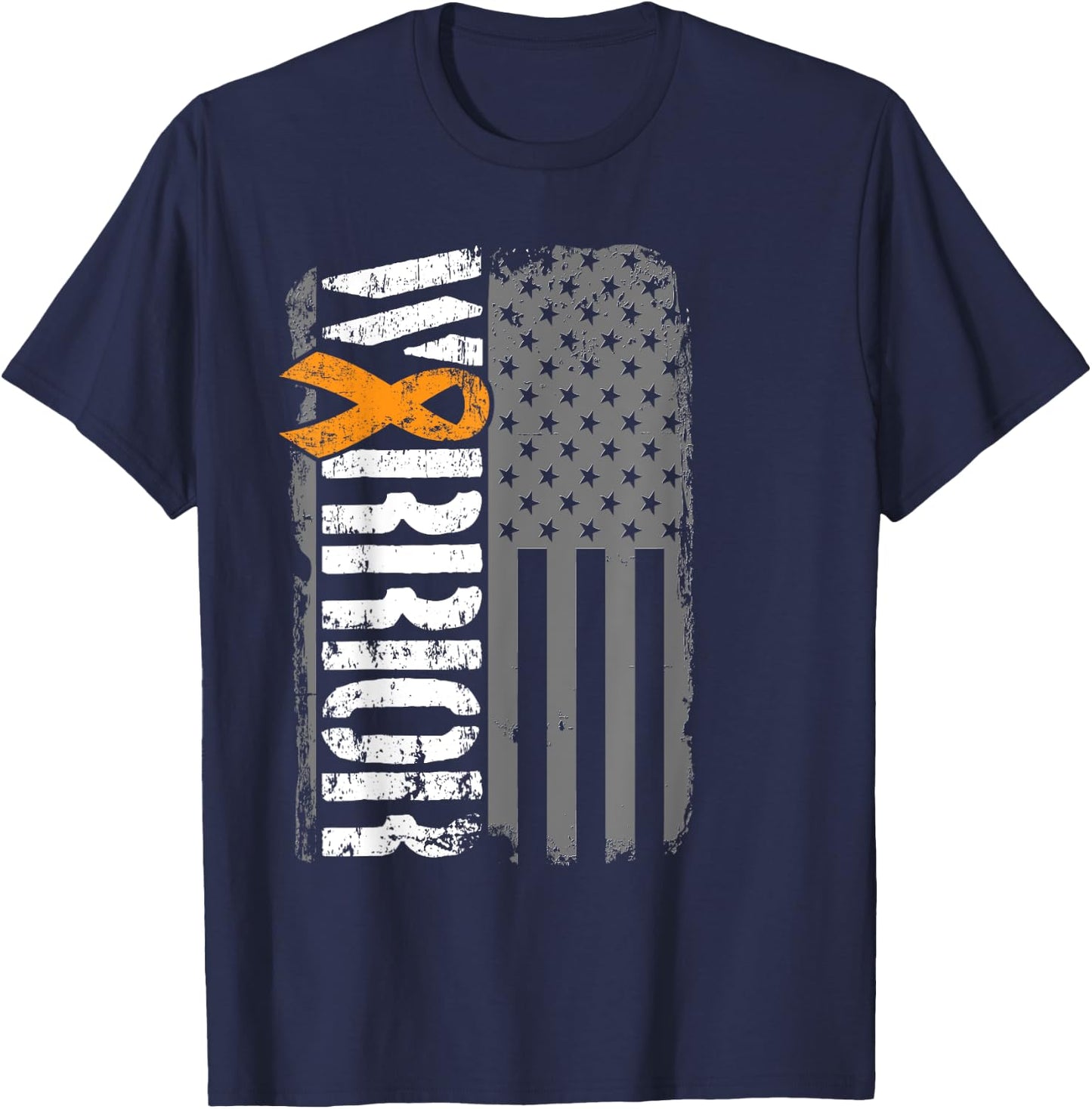 Kidney Cancer Warrior - Sideways Awareness Ribbon USA Flag T-Shirt - T-Shirt | Navy