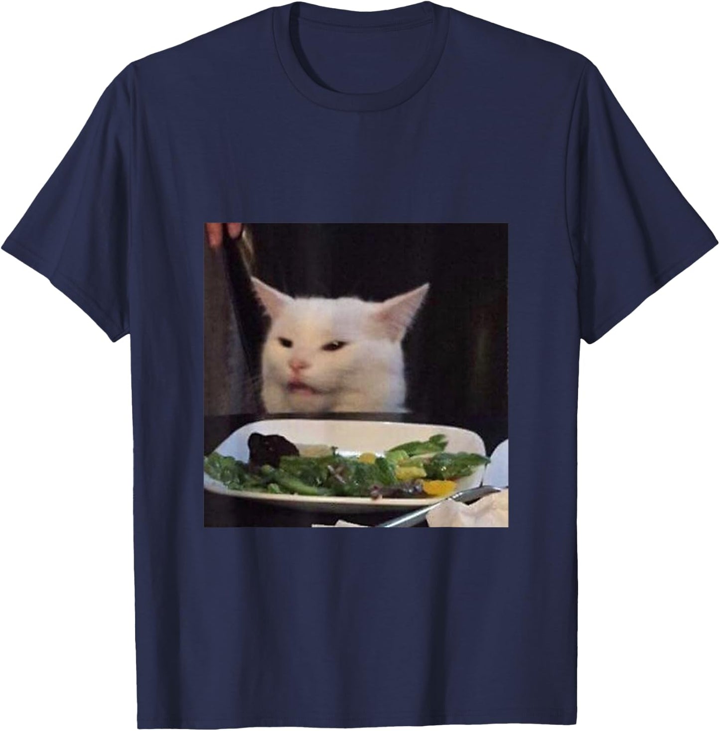 Dinner Table Cat Meme Funny Internet Yelling Confused Gift T-Shirt - T-Shirt | Navy