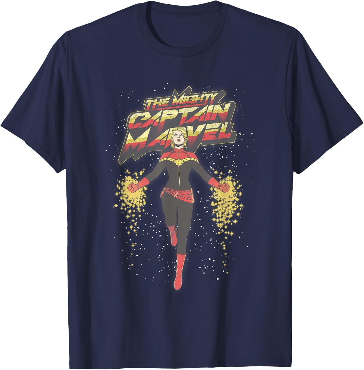 Marvel The Mighty Captain Marvel Retro Space Flight Portrait T-Shirt - T-Shirt | Navy