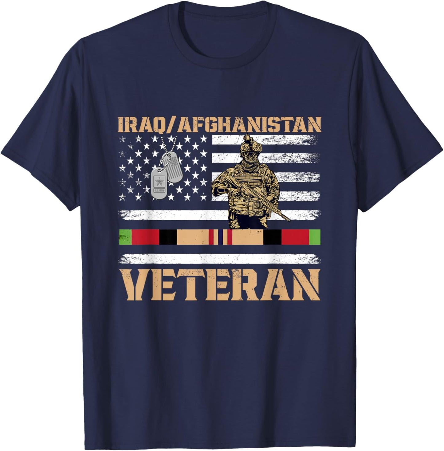 Afghanistan Iraq Veteran Flag Soldier T-Shirt - T-Shirt | Navy