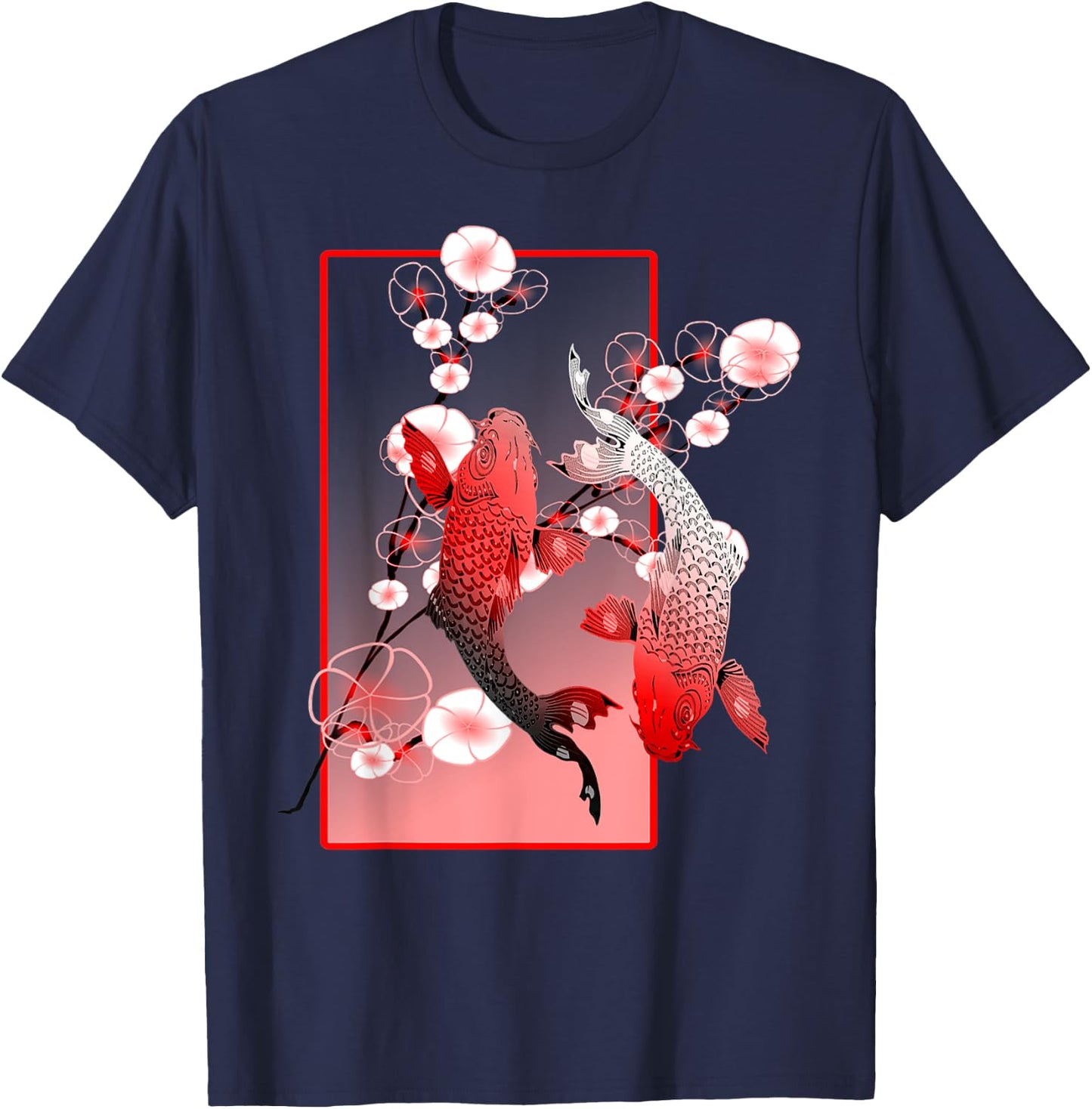 Japanese Koi Carp Nishikigoi Fish Cherry Blossom T-Shirt - T-Shirt | Navy