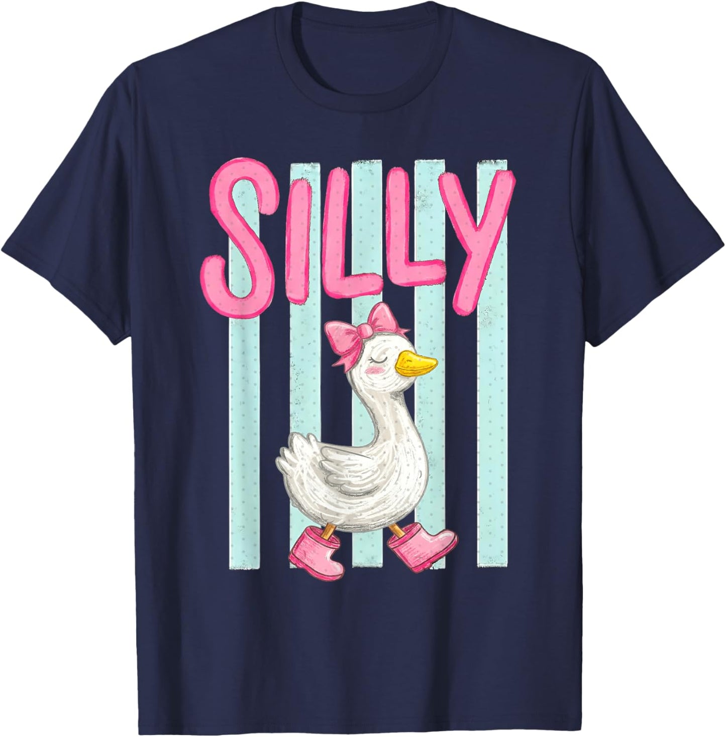 Silly Goose Stripes Watercolor T-Shirt - T-Shirt | Navy