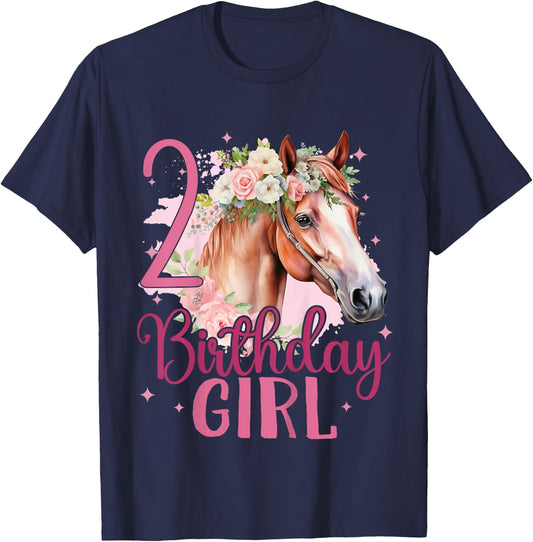 Kids 2nd Birthday Horse Girl Second birthday girl 2 years old T-Shirt - T-Shirt | Navy
