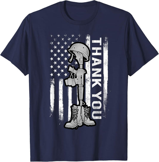 Distressed Memorial Day Shirt Flag Military Boots Dog Tags Men Women Kids T-Shirt - T-Shirt | Navy