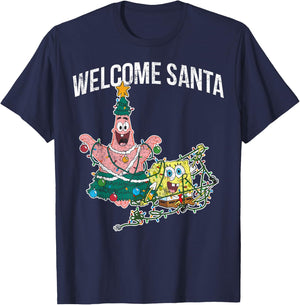 Spongebob Squarepants Patrick Star Welcome Santa Christmas T-Shirt - T-Shirt | Navy