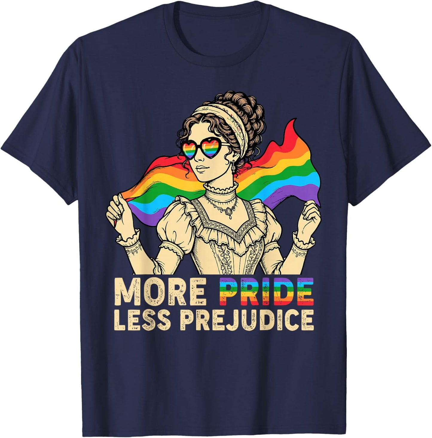 More Pride Less Prejudice Rainbow Gay LGBTQ Ally Pride Month T-Shirt - T-Shirt | Navy