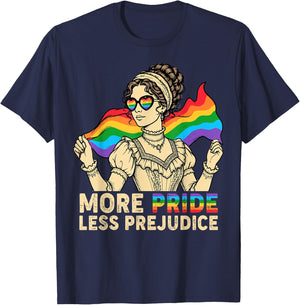 More Pride Less Prejudice Rainbow Gay LGBTQ Ally Pride Month T-Shirt - T-Shirt | Navy