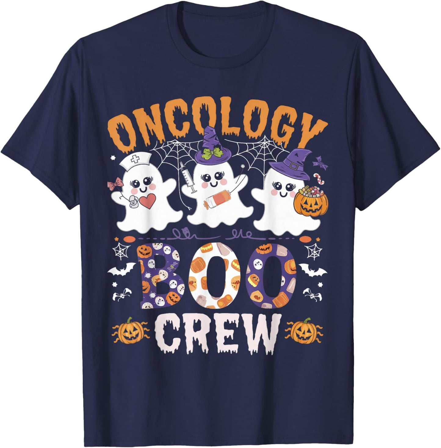 Oncology Boo Crew Funny Ghost Halloween Spooky Costume Nurse T-Shirt - T-Shirt | Navy