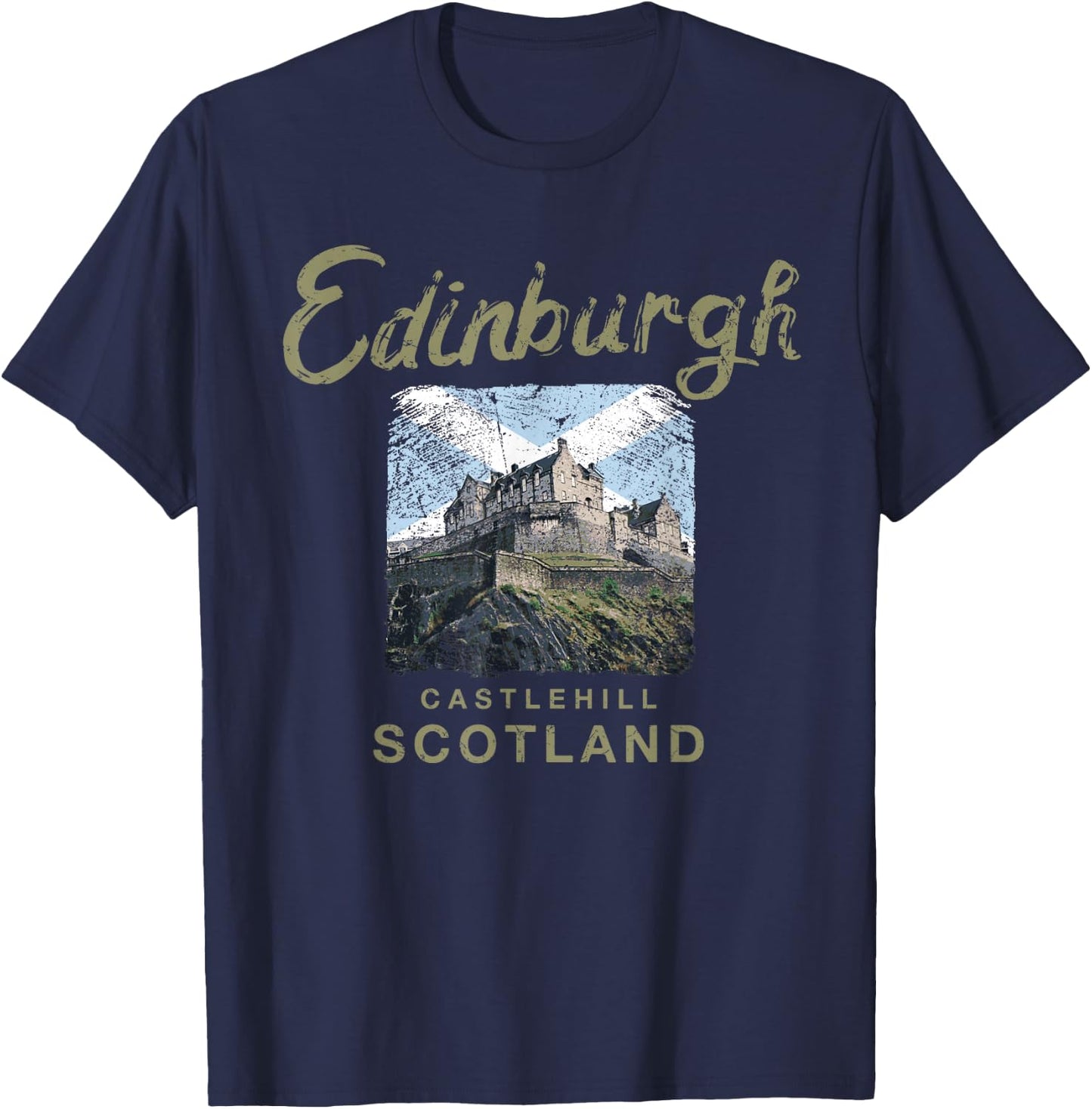 Edinburgh Castle Scotland Vintage Scottish T-Shirt - T-Shirt | Navy