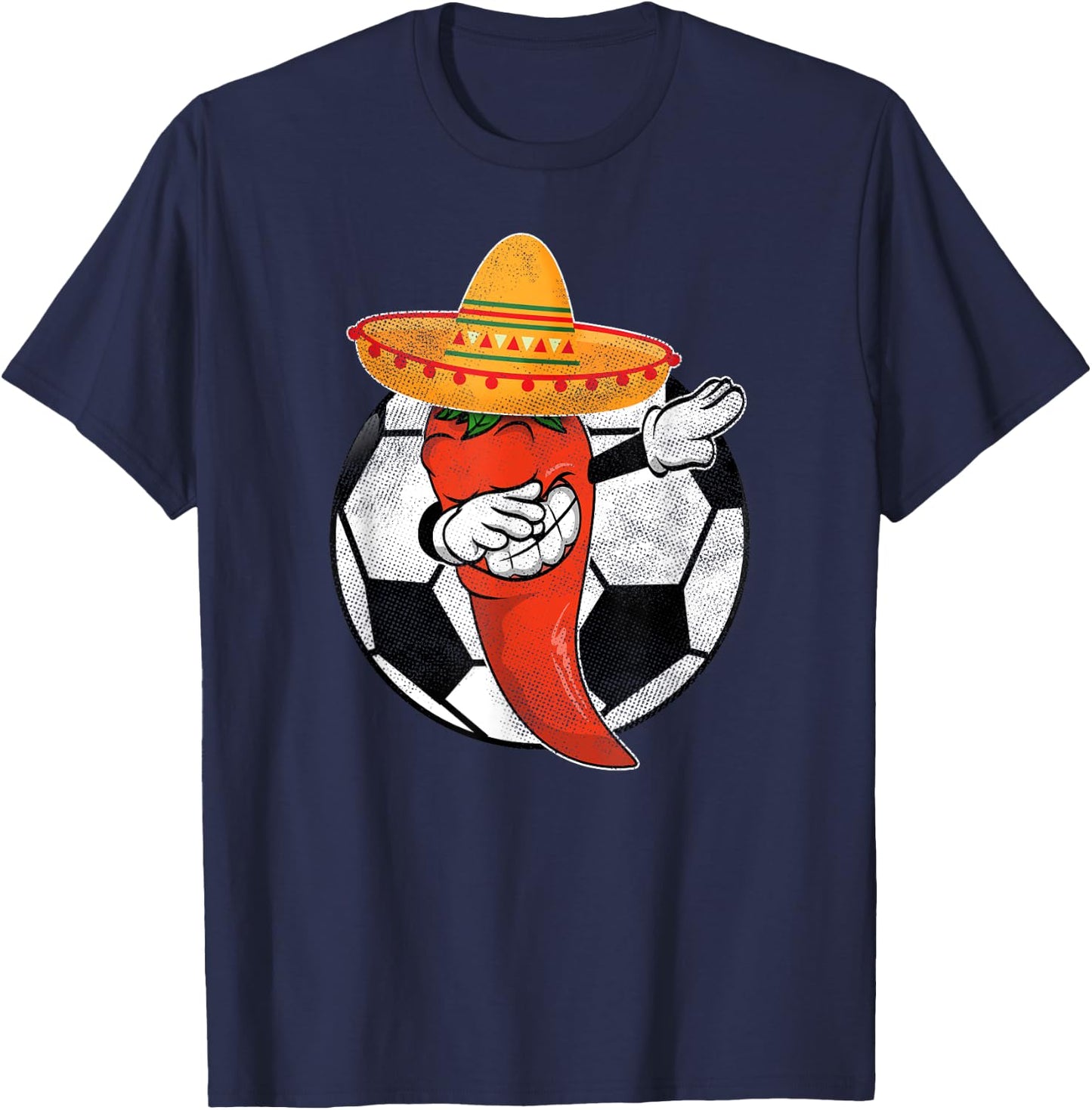 Soccer Ball Dabbing Hot Pepper Mexican Chili Cinco de Mayo T-Shirt - T-Shirt | Navy