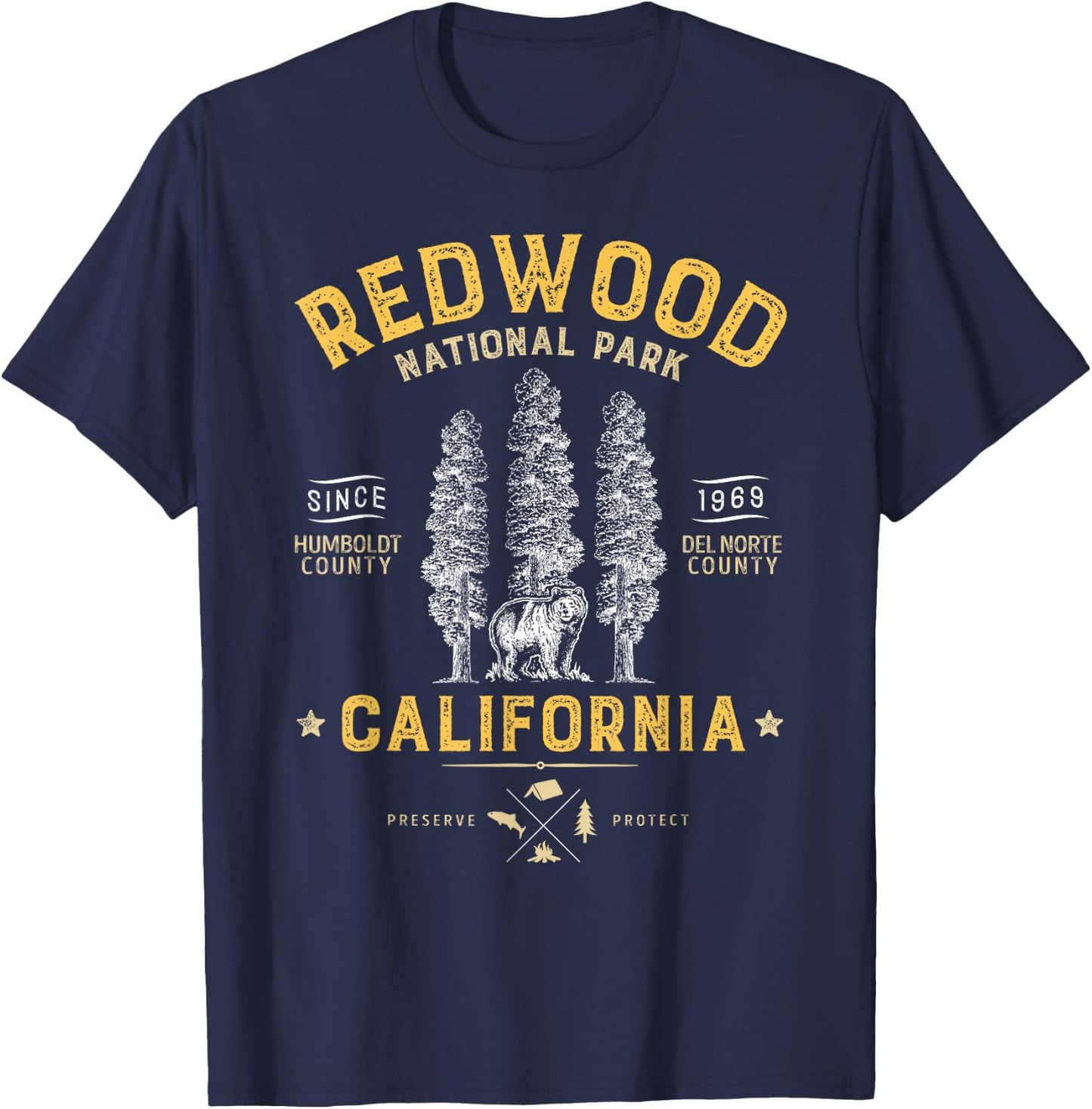 Redwood National Park T Shirt Vintage California Bear Gifts T-Shirt - T-Shirt | Navy