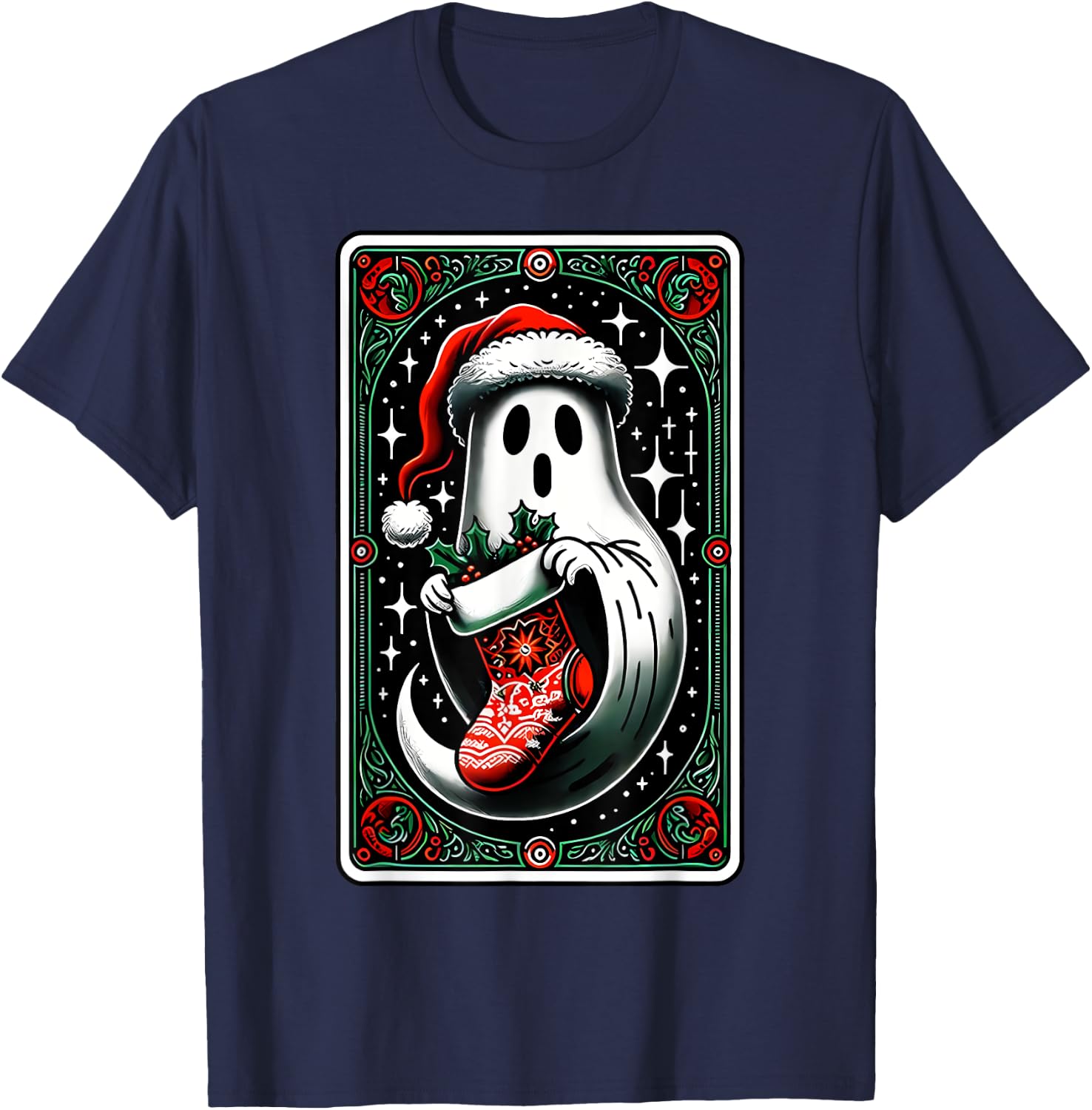 Spooky Ghost Christmas Stocking Tarot Card Witch Vibes T-Shirt - T-Shirt | Navy