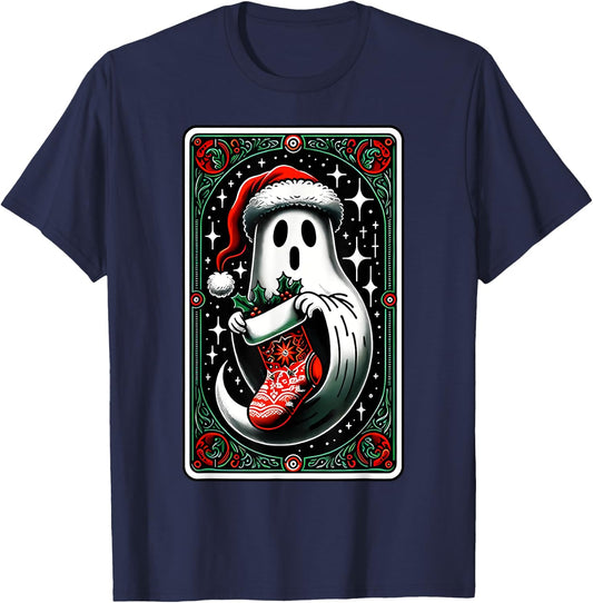Spooky Ghost Christmas Stocking Tarot Card Witch Vibes T-Shirt - T-Shirt | Navy
