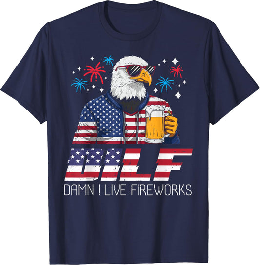 4th Of July Eagle I Love Firework Funny Humor Women Men T-Shirt - T-Shirt | Navy