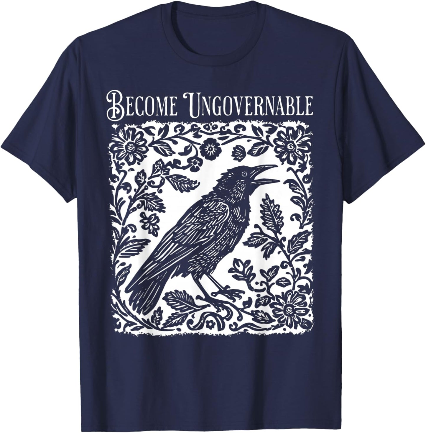 Become Ungovernable Folklore Forest Crow Vintage T-Shirt - T-Shirt | Navy
