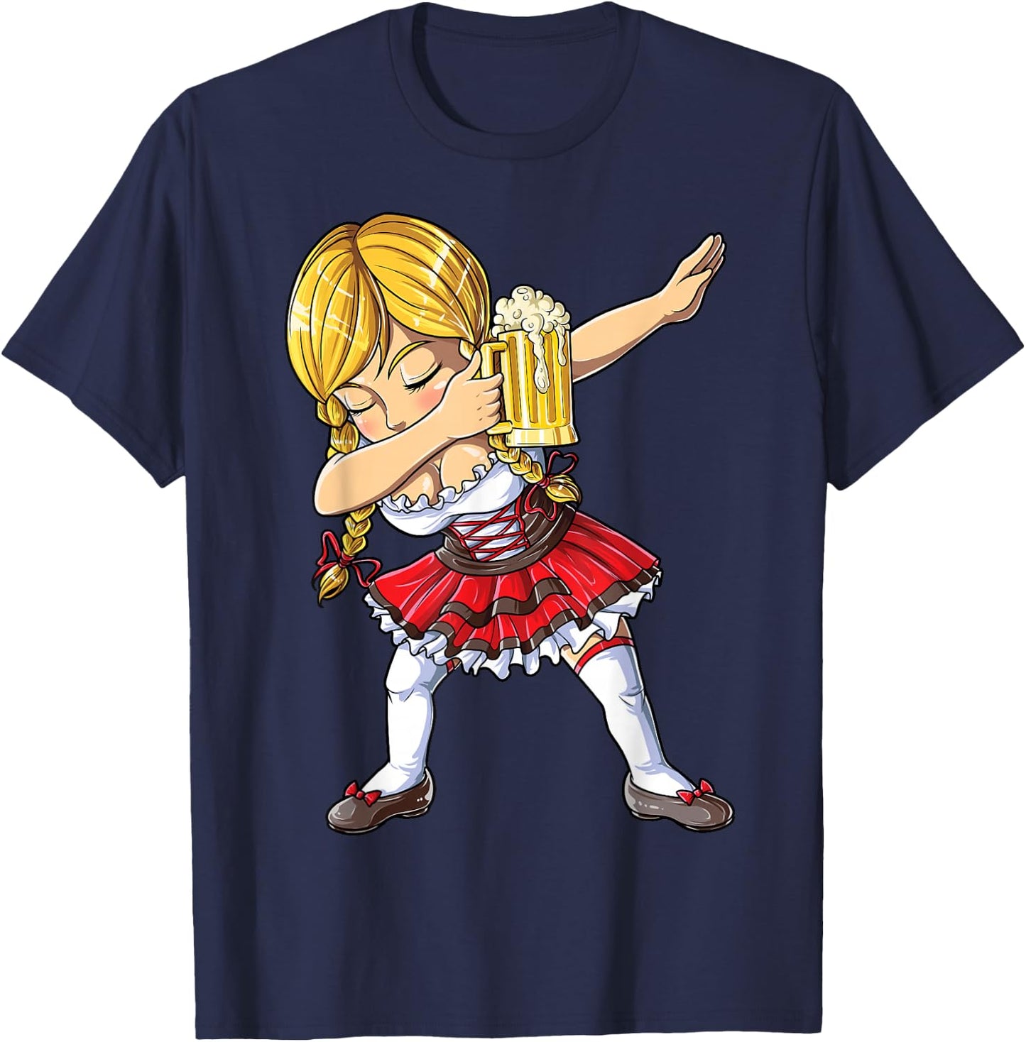 Dabbing German Girl T Shirt Oktoberfest Women Dirndl Beer T-Shirt - T-Shirt | Navy