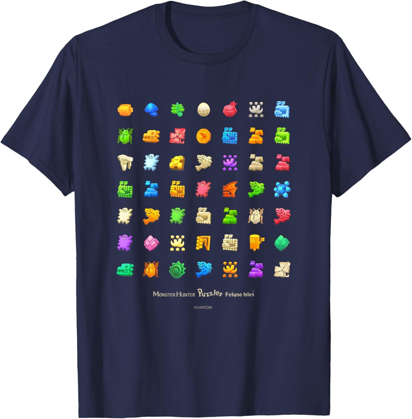 Monster Hunter Puzzles: Felyne Isles Pieces T-Shirt - T-Shirt | Navy