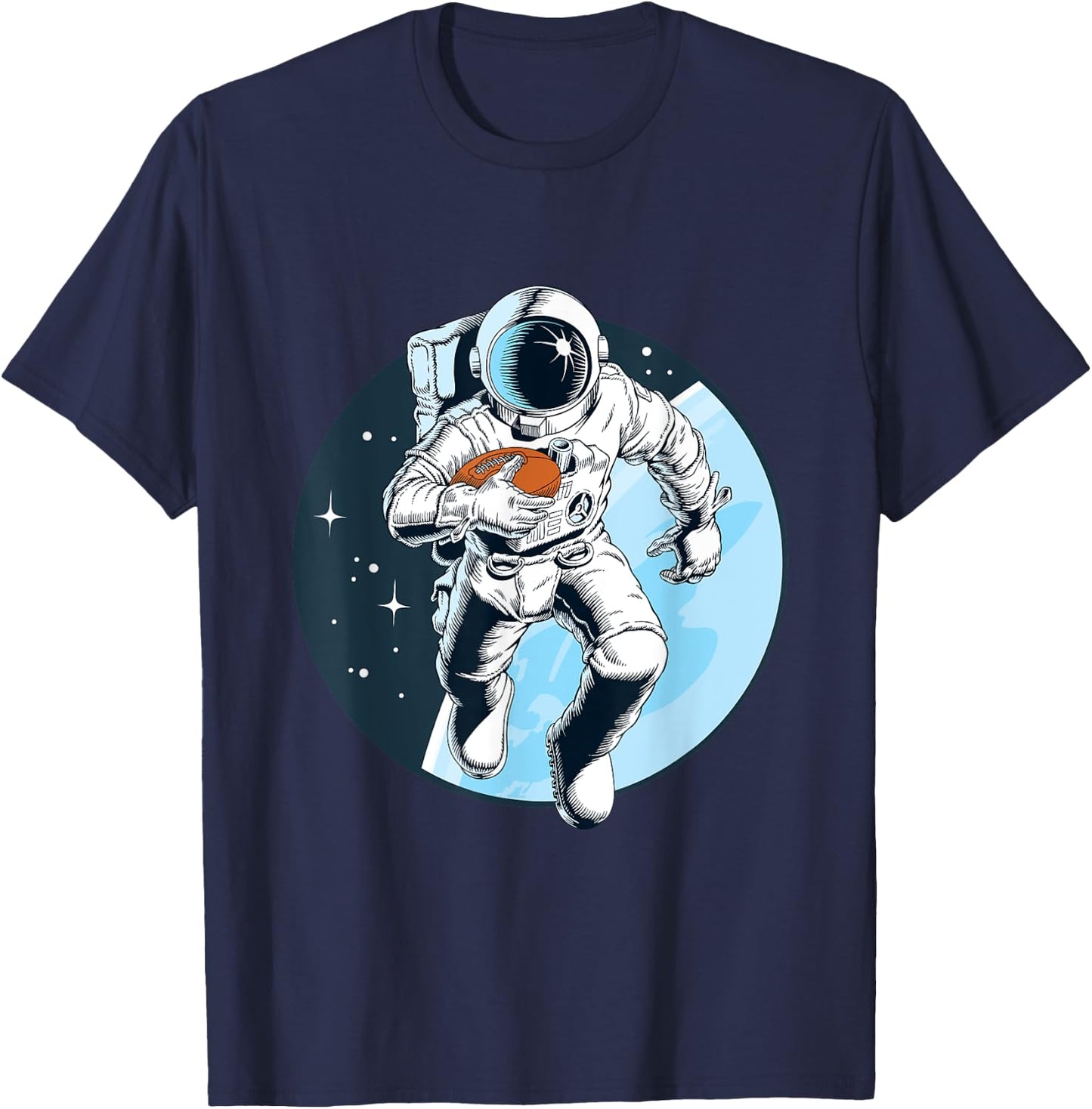 Astronaut Playing Football in Space Moon Touchdown T-Shirt - T-Shirt | Navy