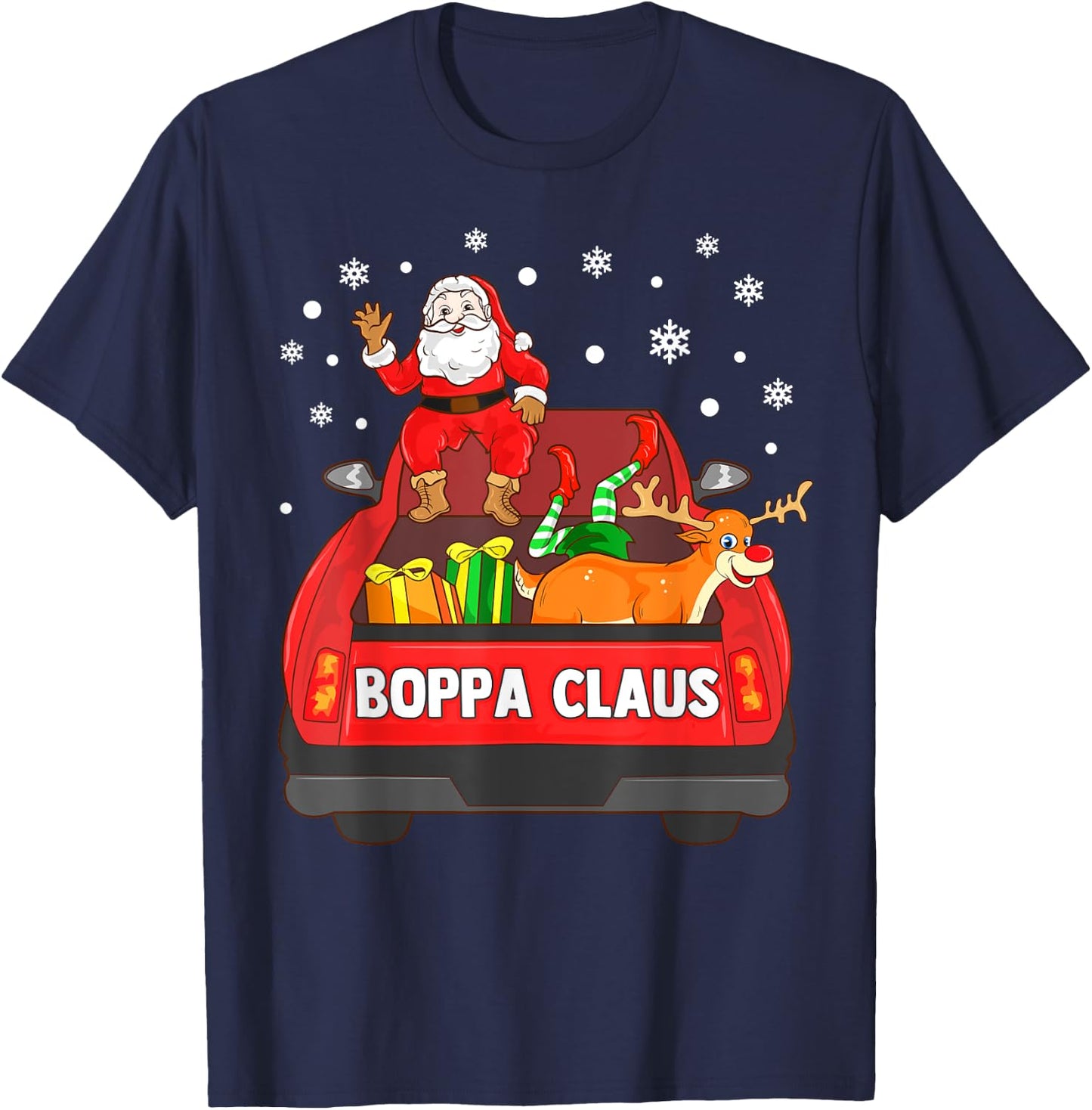 Boppa Claus Shirt Red Truck Santa Reindeer Elf Christmas T-Shirt - T-Shirt | Navy