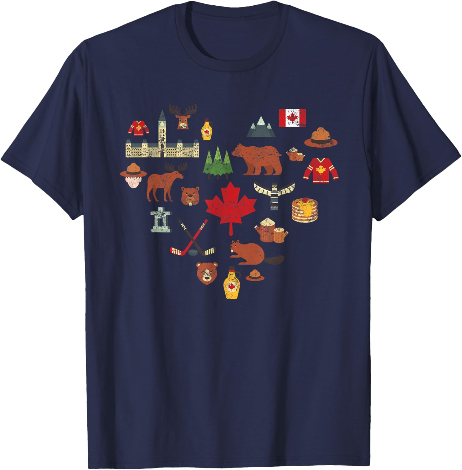 Canadian Vintage Symbols Canada Flag Maple Leaf RCMP T-Shirt - T-Shirt | Navy