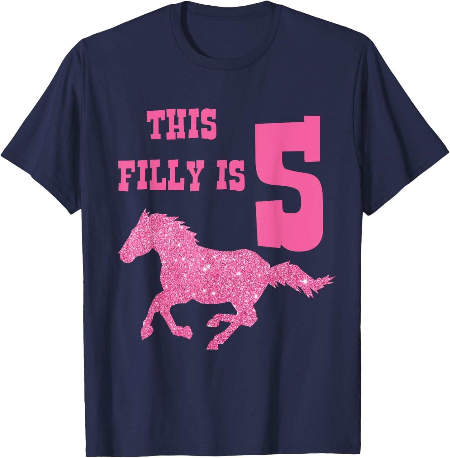 Kids 5th Birthday Horse - Party for 5 Year Old Girls T-Shirt - T-Shirt | Navy