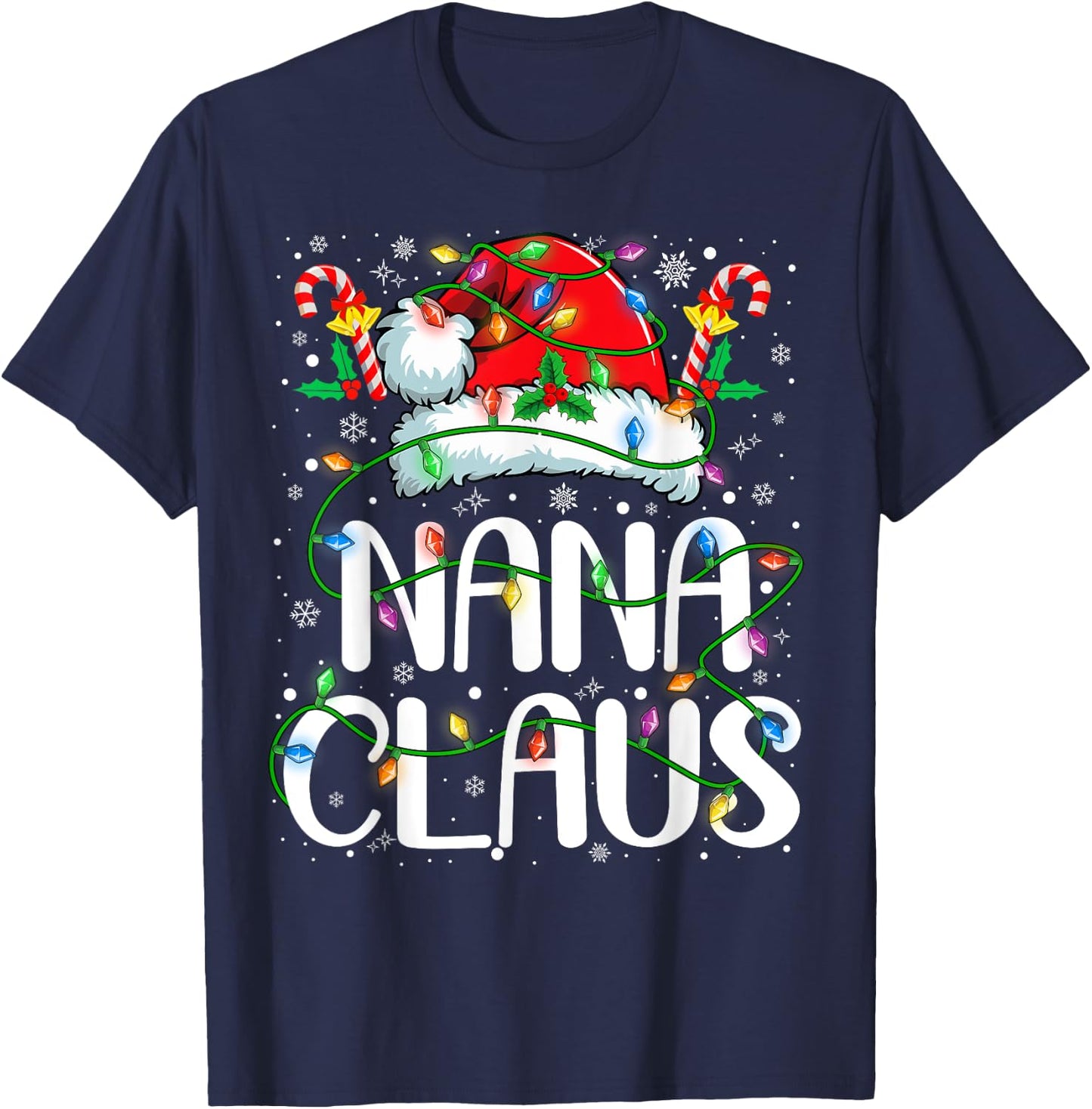 Nana Claus Christmas Lights Pajama Xmas Family Matching T-Shirt - T-Shirt | Navy
