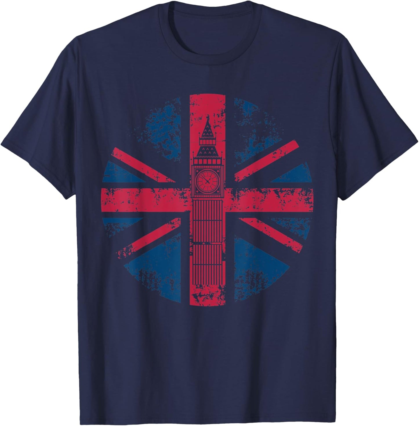 London Big Ben Union Jack Vintage UK Flag British Shirt Gift T-Shirt - T-Shirt | Navy