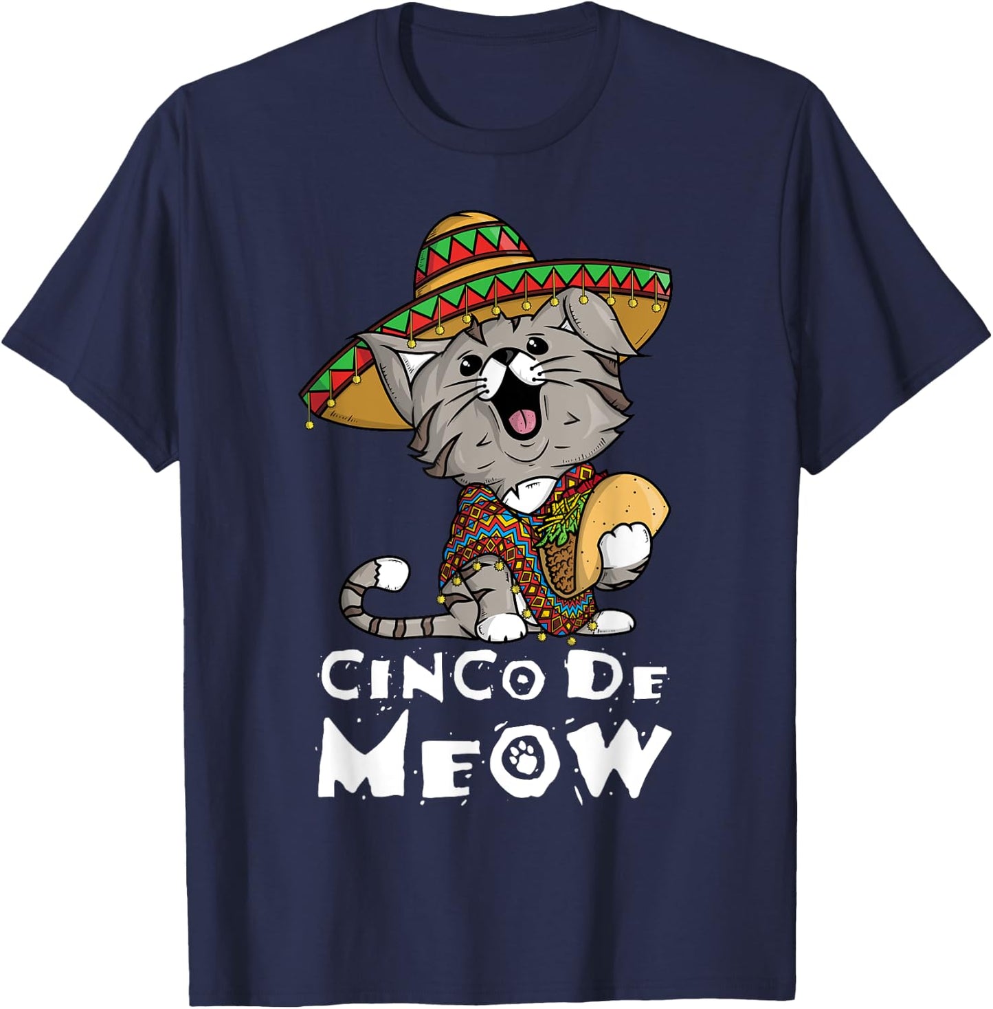 Cinco De Meow Shirt with Smiling Cat Taco and Sombrero Men Women Girls Kids T-Shirt - T-Shirt | Navy