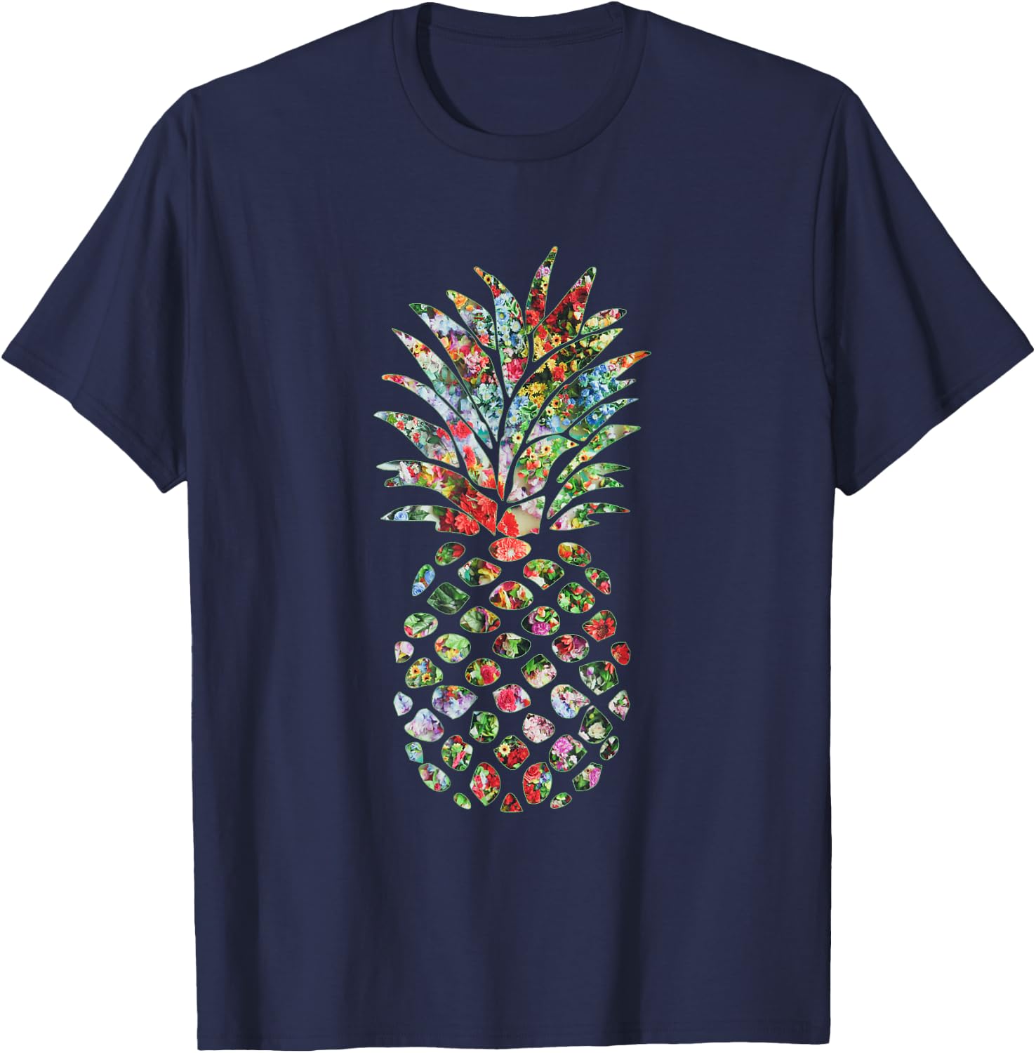 Pineapple Flower Garden Abstract Art Shirt T-Shirt - T-Shirt | Navy