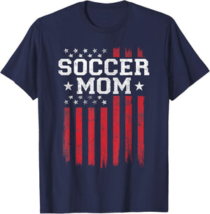 Soccer Mom Proud American Flag USA Patriot Patriotic T-Shirt - T-Shirt | Navy
