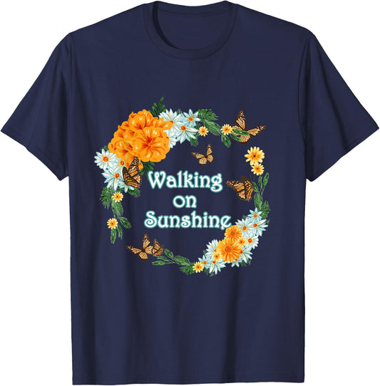 Walking on Sunshine Monarch Butterfly Vintage Summer Men Women Girls Kids T-Shirt - T-Shirt | Navy