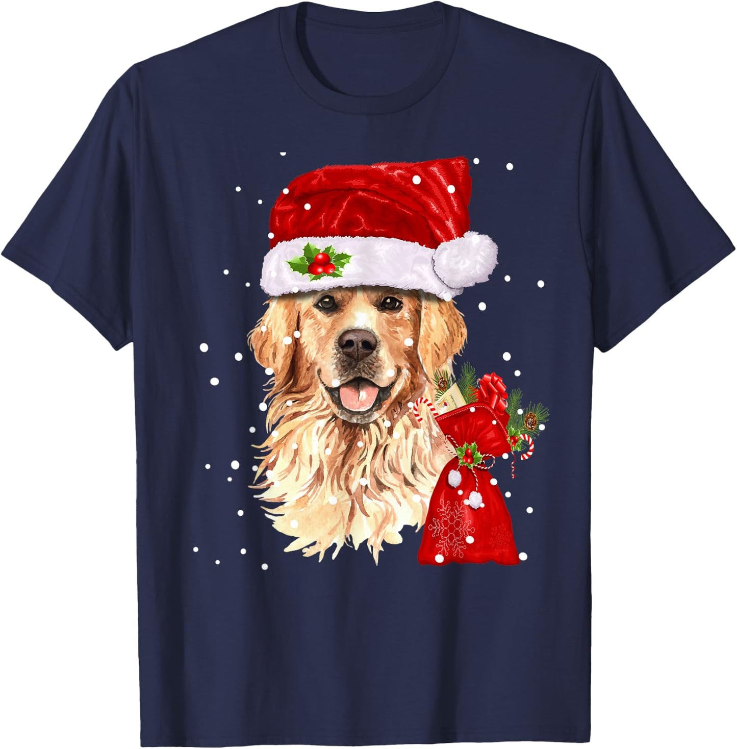 Golden Retriever T Shirt Dog Christmas Light Holiday Party Women Kids T-Shirt - T-Shirt | Navy