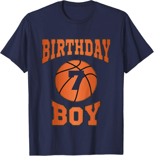 Kids 7th Birthday | Basketball Shirt For Boy Turning 7 Years Old T-Shirt - T-Shirt | Navy