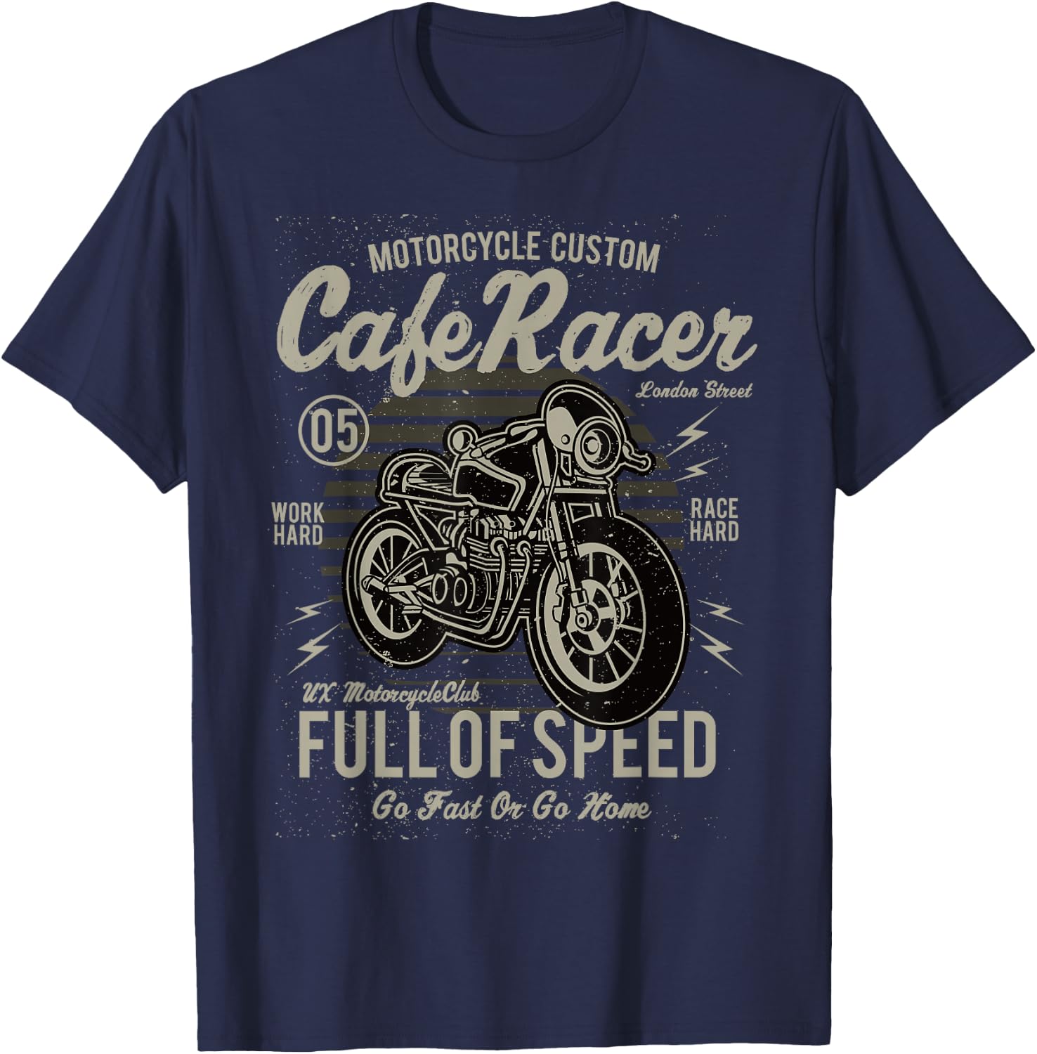 Vintage Motorcycle Biker Cafe Racer Full Of Speed T-Shirt - T-Shirt | Navy
