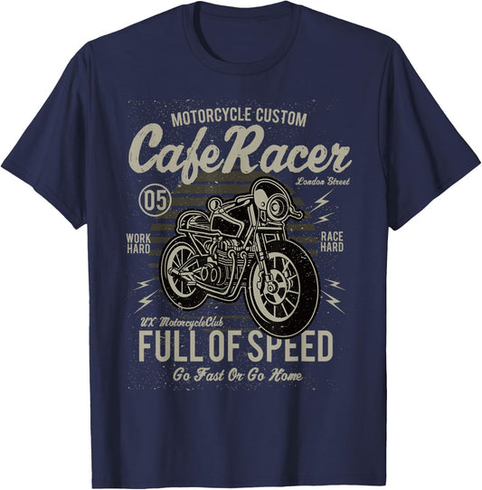 Vintage Motorcycle Biker Cafe Racer Full Of Speed T-Shirt - T-Shirt | Navy