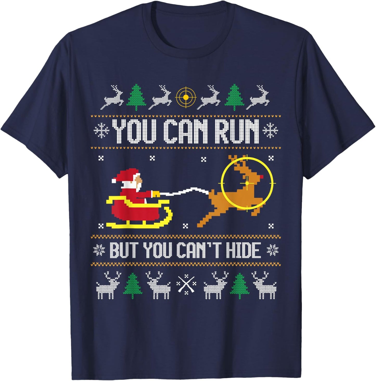Deer Hunting Santa Claus Hunter Hunt Ugly Christmas Sweater T-Shirt - T-Shirt | Navy