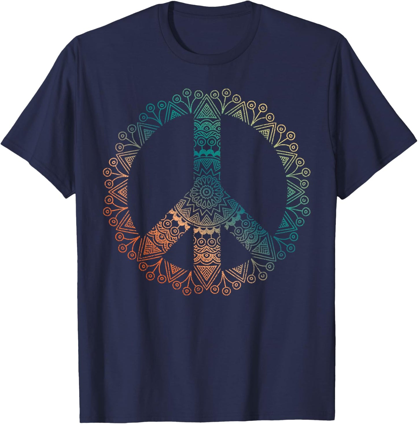 Neutral Boho Yoga Ornate Mandala Peace Sign Hippie T-Shirt - T-Shirt | Navy