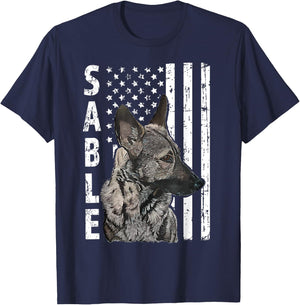 Sable German Shepherd Dog American Flag Patriotic T-Shirt - T-Shirt | Navy