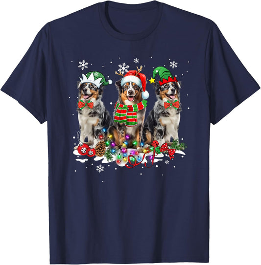 Funny Christmas Pajama Dog Australian Shepherd Dog T-Shirt - T-Shirt | Navy