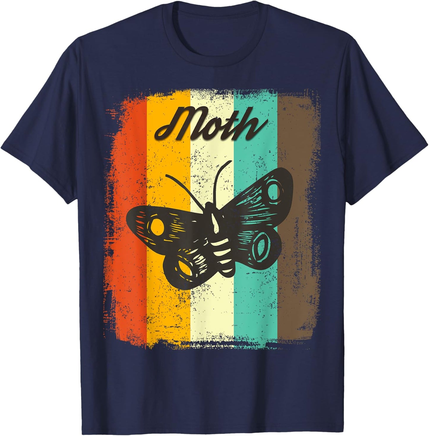 Moth Retro 70s Vintage Insect Lover Art T-Shirt - T-Shirt | Navy