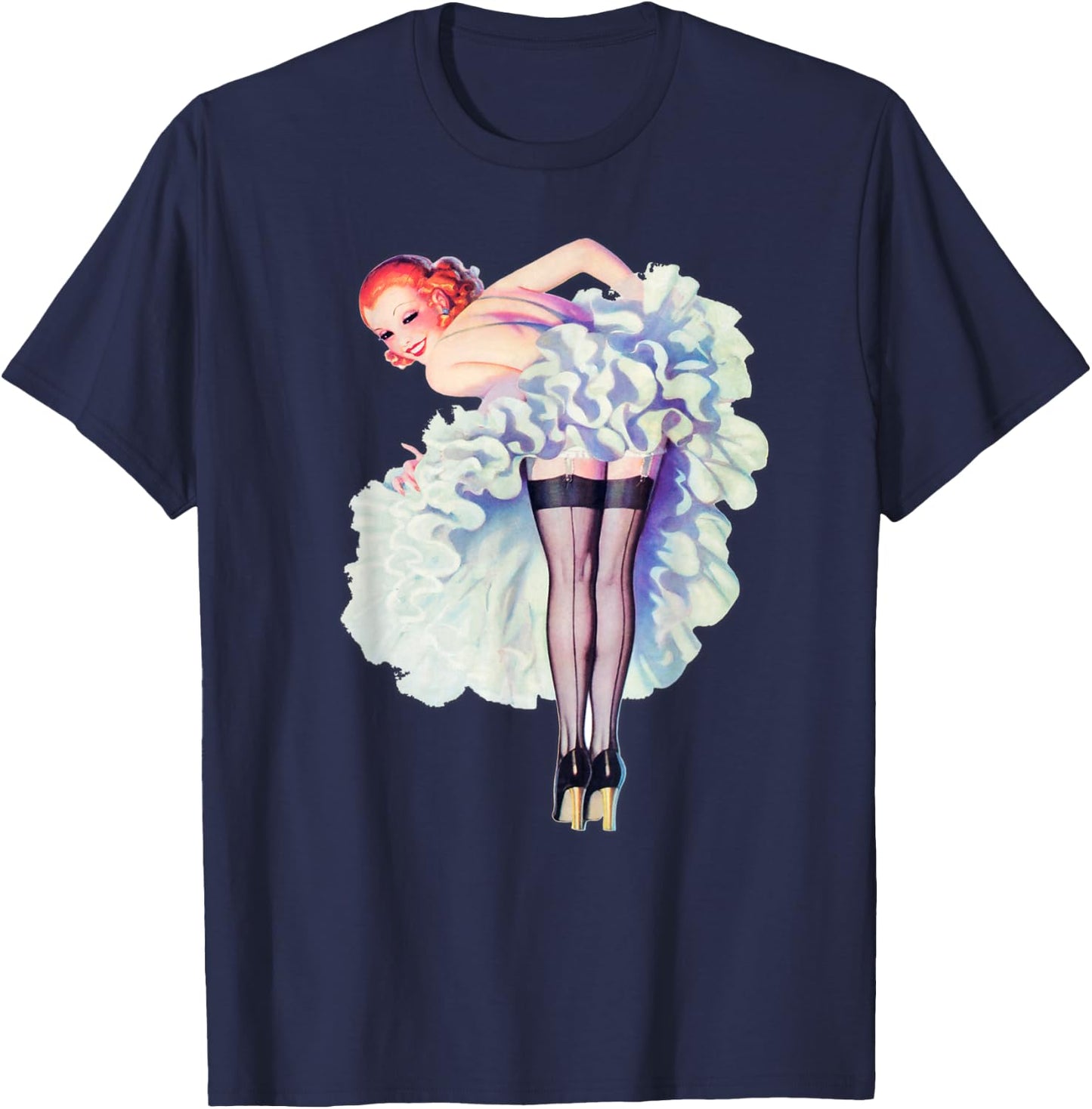 WW2 America Vintage Redhead Pin Up Girls-Sexy Pinup Girl Art T-Shirt - T-Shirt | Navy