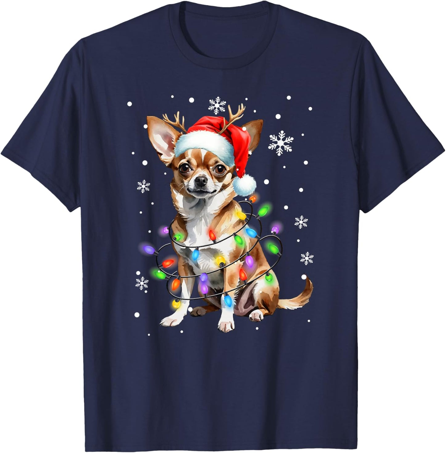 Chihuahua dog Christmas Sweater Dog Xmas Lights T-Shirt - T-Shirt | Navy