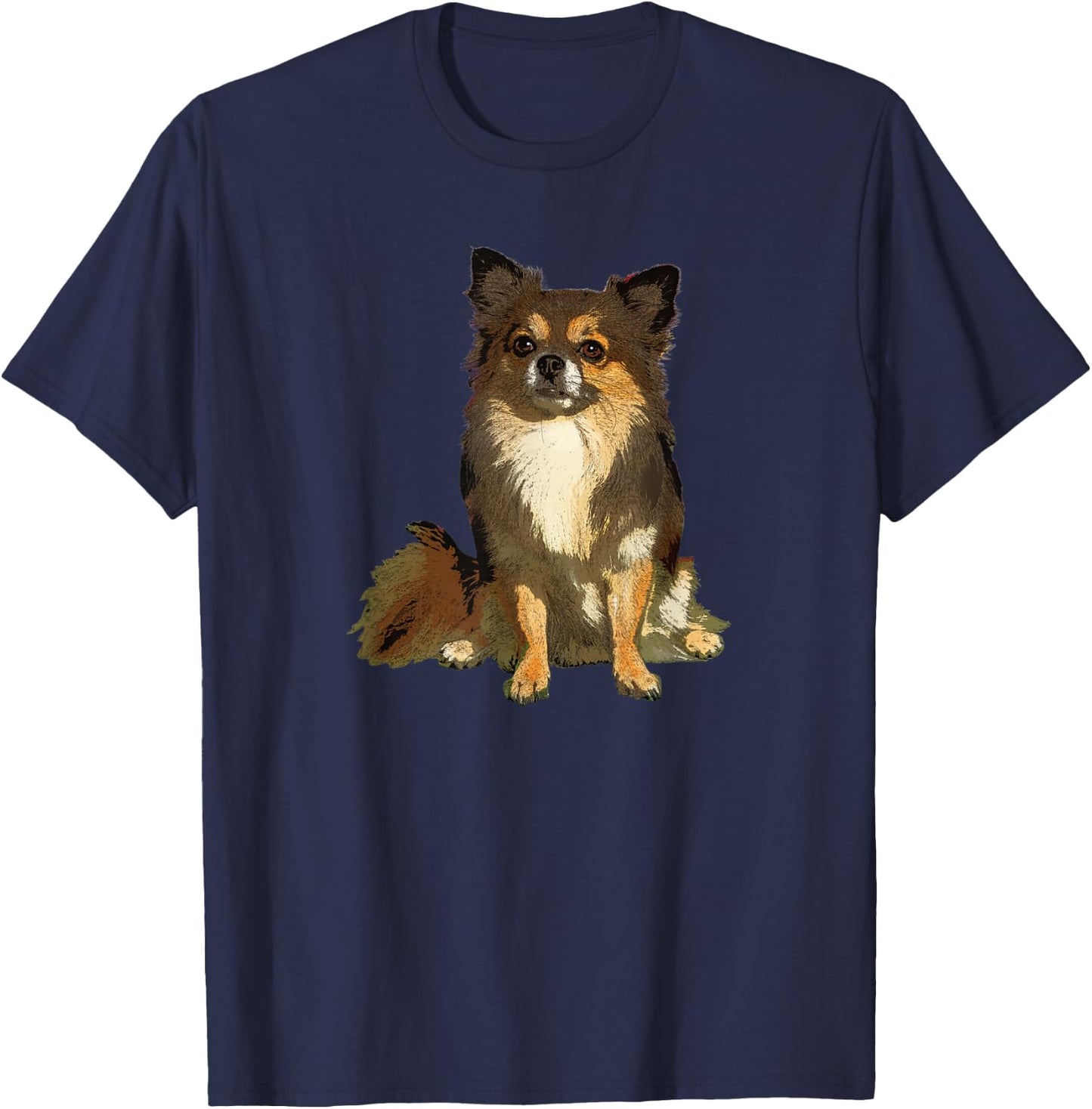 Long Haired Chihuahua Cute Cartoon Graphic Dog Lover Gifts Men Women Kids T-Shirt - T-Shirt | Navy